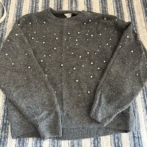 Gray Pearl-Embellished Women's Sweater
